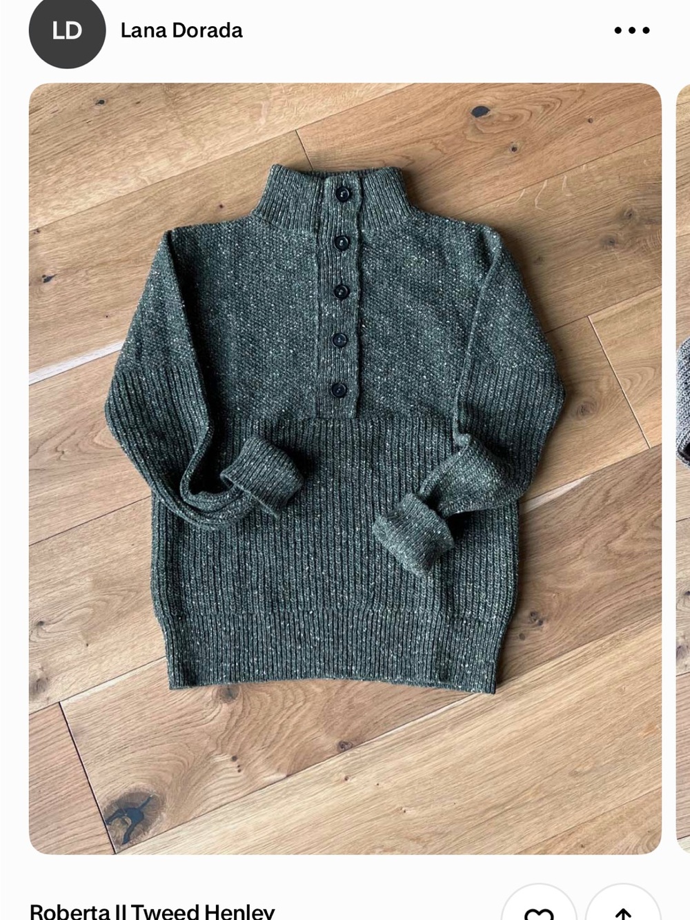 Lana Dorada Olive Green Cowl-Neck Wool Button Pullover Sweater